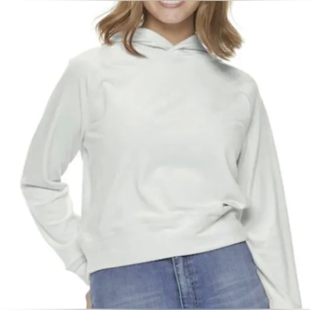SO Long Sleeve Velour Junior's Hoodie - GRAY -Size Large